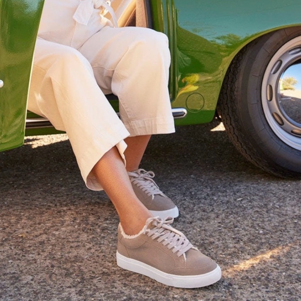 Birdies The Cardinal Suede Faux Sherling Sneaker in Dune Tan Size 6